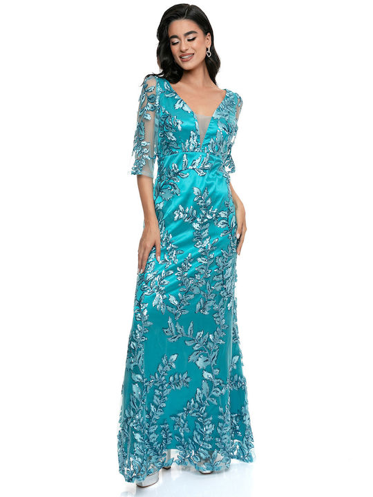 RichgirlBoudoir Maxi Evening Dress with Sheer Turquoise