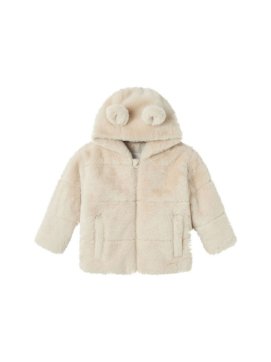 Name It Kids Fur Coat with Hood ecru