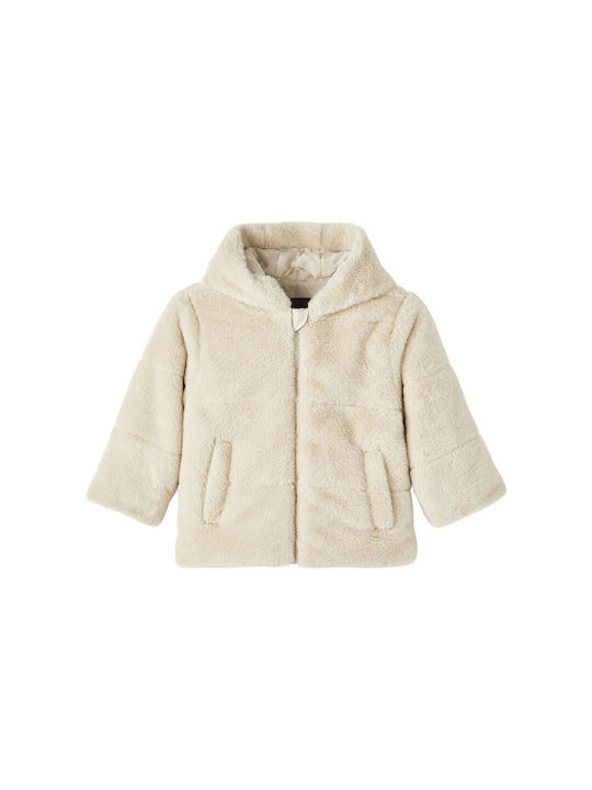 Brand Kids Fur Coat with Lining & Hood Εκρού Ecru