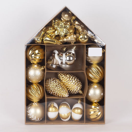 Hängende Weihnachtsbaumschmuck Set Kunststoffe mit Glitzer 37 Stück Verschiedene Designs