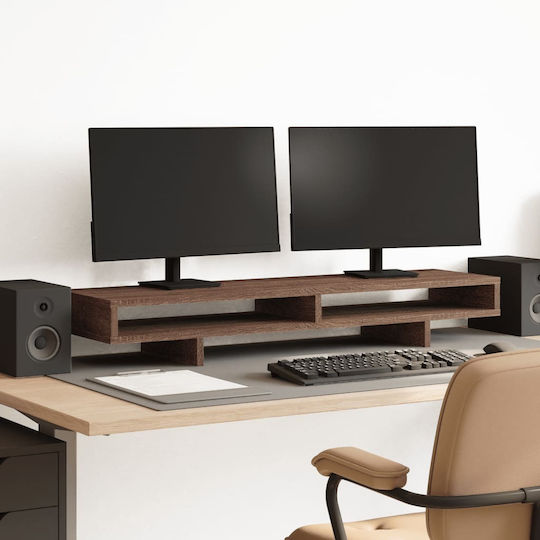 vidaXL Desktop Stand for 2 Monitors Brown Oak 100x27x15 cm Processed Wood Brown (854757)