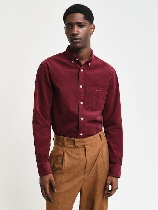 Gant Men's Shirt Long Sleeve Corduroy Bordeaux