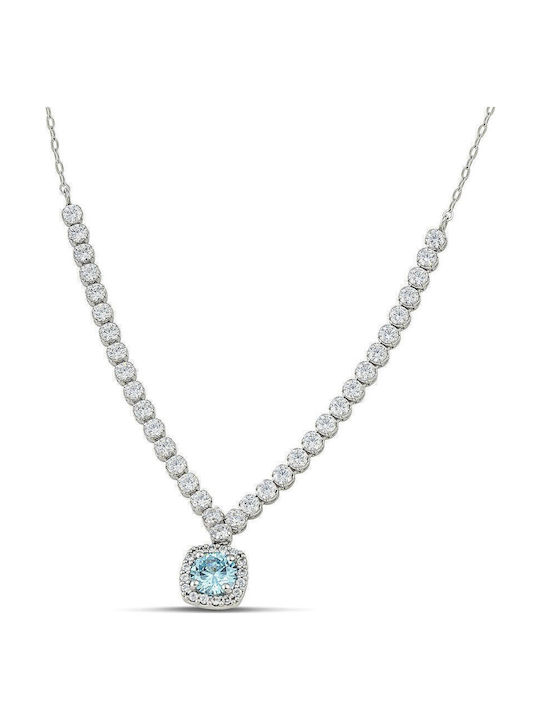 Themelidis Jewels Halskette Rosette aus Weißgold 14K mit Zirkon Hellblau