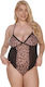 Comfort Plus Size Sexy Κορμάκι με Διαφάνεια Λεοπάρ