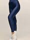 Women's Long Legging Shiny & High Waisted Navy Blue