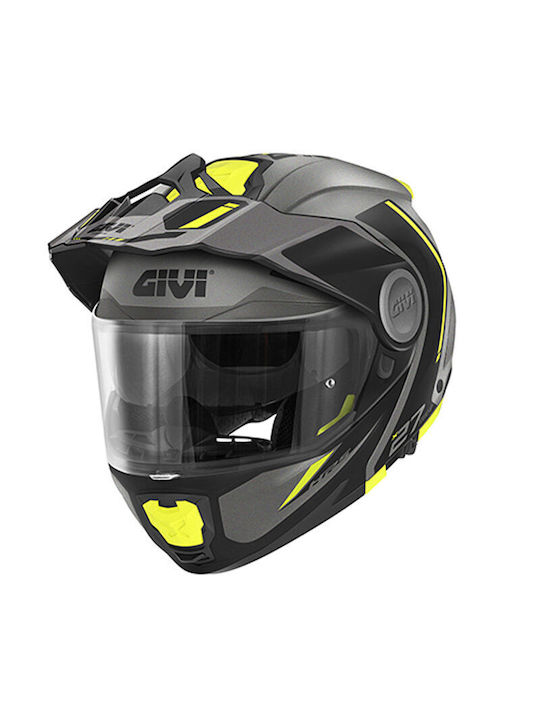 Givi X27 Tourer Matt Titanium/Yellow Cască de motocicletă Flip-Up ECE 22.06 1790gr cu Pinlock și vizor solar