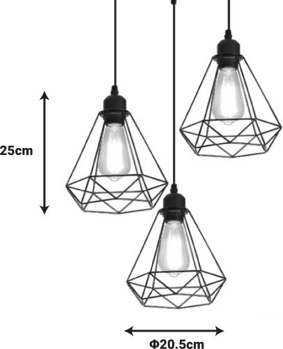 Pakketo Jabrey Pendant Light Black with Socket E27 30x30x25cm