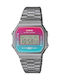 Casio Vintage Ψηφιακό Γυναικείο Ρολόι 35mm Χρονογράφος Μπαταρίας με Γκρι Μεταλλικό Μπρασελέ