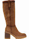 Wildleder Damenstiefel mit hohem Absatz Camel