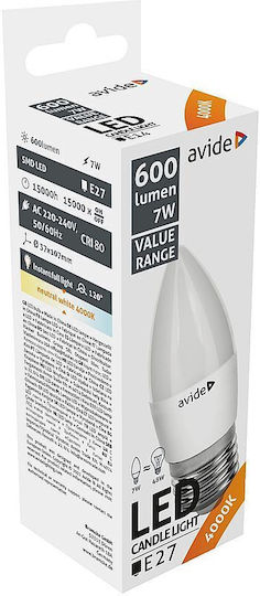 Avide LED Bulb 7W 107mm for Socket E27 and Shape C37 Natural White 600lm