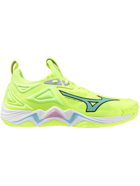 Mizuno Wave Momentum 3 Sport Shoes Volleyball Λάιμ / Μαύρο / Γαλάζιο