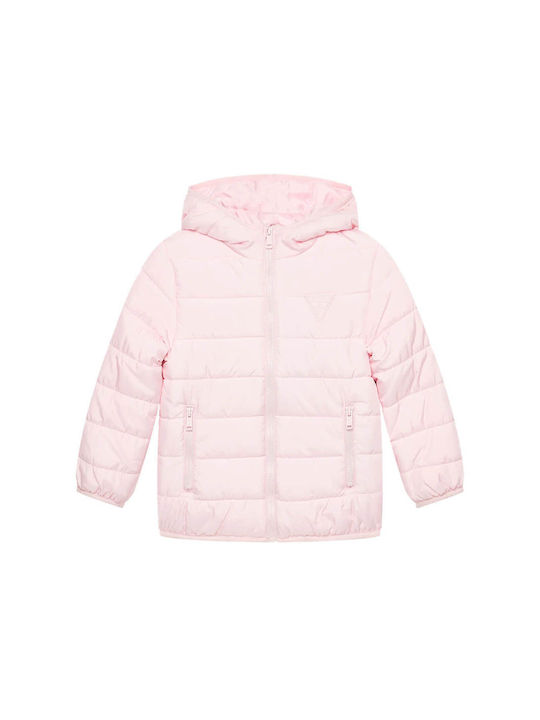 Guess Kids Quilted Jacket with Hood Ballet Pink