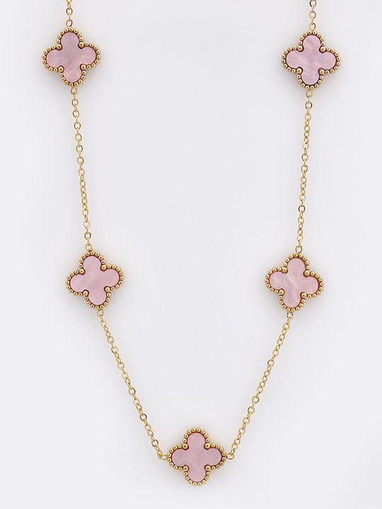Necklace with Flower Design Made of Pink Gold Plated Steel Pink