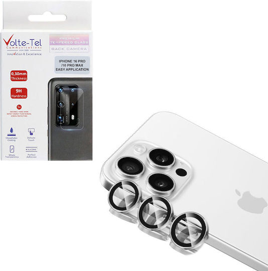 Volte-Tel Glass Cover Προστασία Κάμερας Tempered Glass Ασημί για το iPhone 16 Pro, iPhone 16 Pro Max