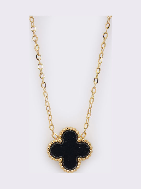 Colier Cu Design Floare Din Oțel Plăcut Cu Aur Negru