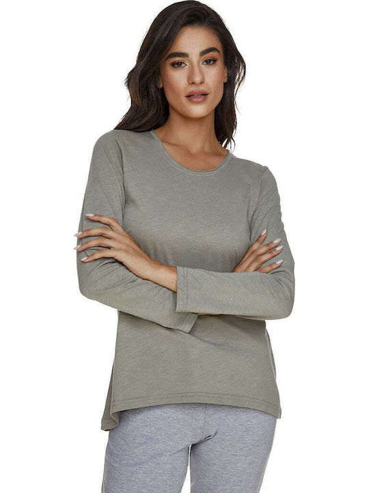 Bodymove Damen Bluse Baumwolle Langärmelig Sage...