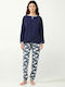 Vamp Winter Women's Fleece Pyjama Top Blue Patriot