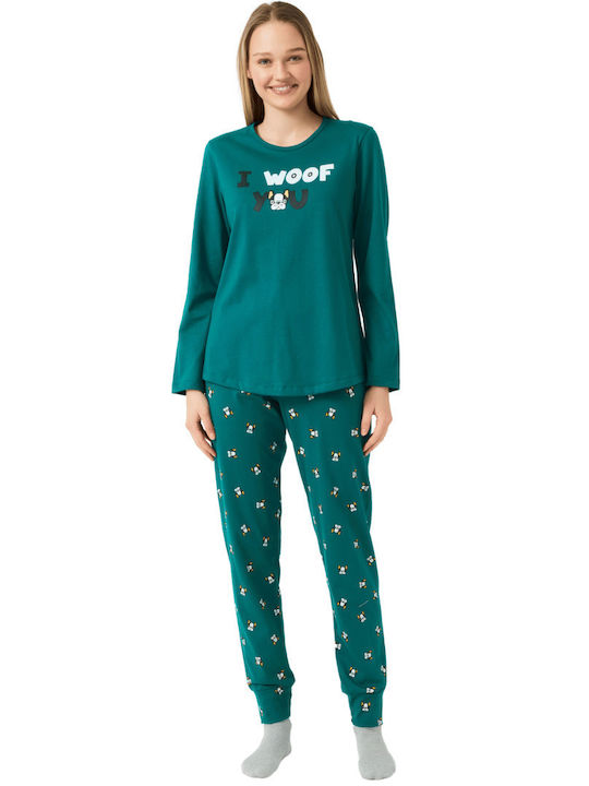 Minerva Winter Damen Pyjama-Set Green Bulldog