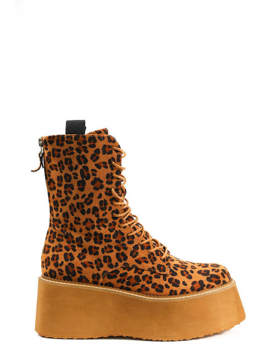 Leopard Lace-Up Ankle Boots