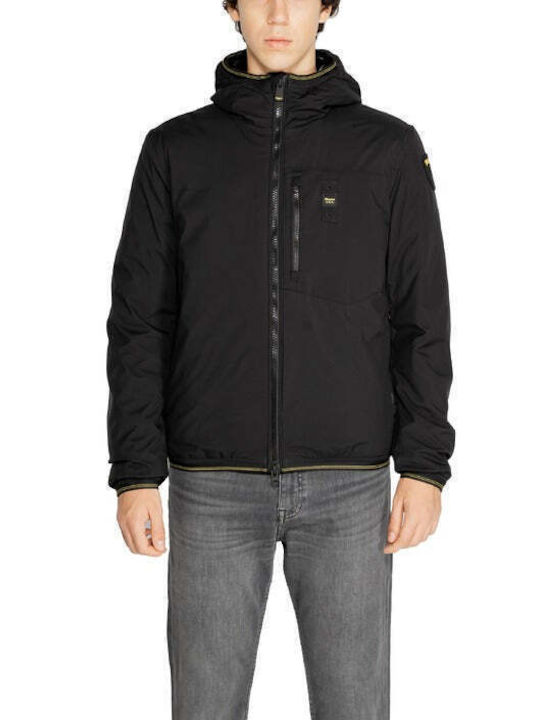 Blauer Herren Winter Jacke Lässig Schwarz