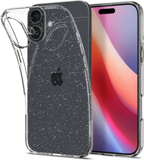 Spigen Liquid Crystal Glitter Umschlag Rückseite Silikon 0.3mm Set mit Glas Crystal Quartz (iPhone 16)
