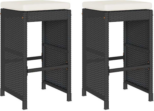 Scaun Rafturi și dulapuri pentru vin de Grădină Rattan cu pernă Negru 2buc 40x40x76cm