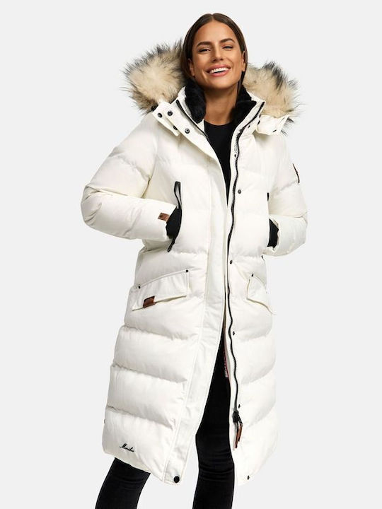 Marikoo Lang Damen Puffer Jacke für Winter White