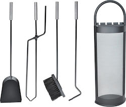 Zola Fireplace Accessories Set 4 Pieces Metal Stand Black 30x40x73 Cm