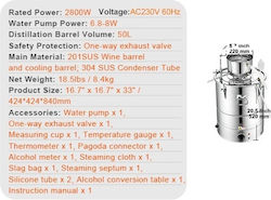 Wasser-Alkohol-Destilliergerät 50l Kapazität Edelstahlkonstruktion 2800W