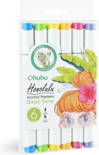 Ohuhu Honolulu Четка и Длето 6 Маркера Алкохол Основни Цветове