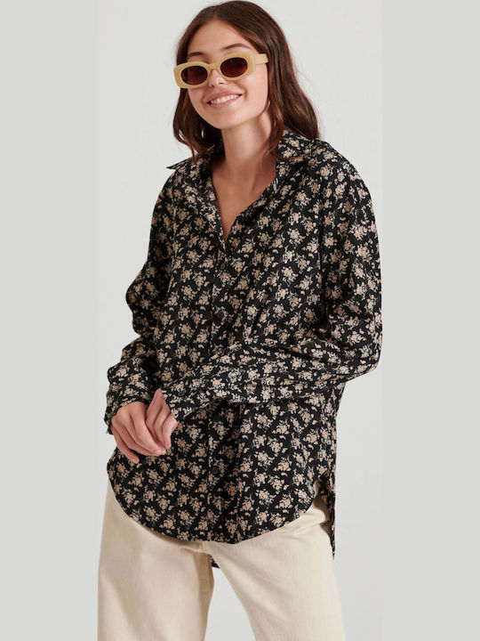 Women's Floral Long Sleeve Shirt Black
