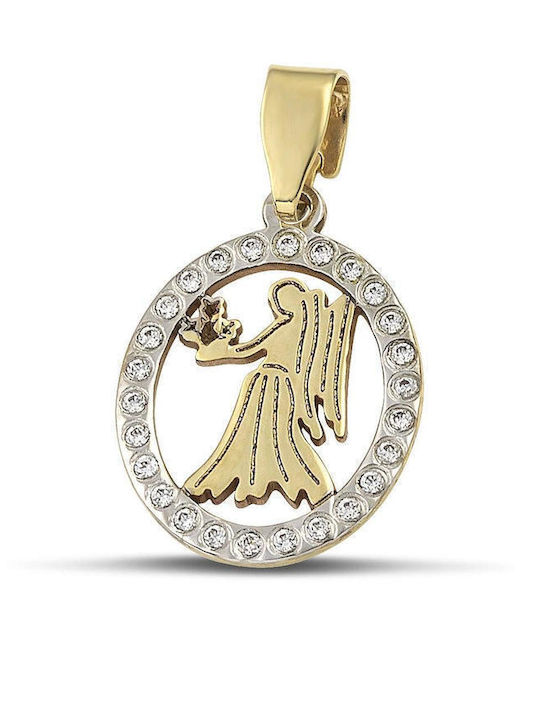 Themelidis Jewels Кремъст Зодиакален Знак Дева от Жълто Злато 9 Карата с Зиркон