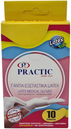 Practic Γάντια Λάτεξ Χωρίς Πούδρα σε Λευκό Χρώμα 10τμχ