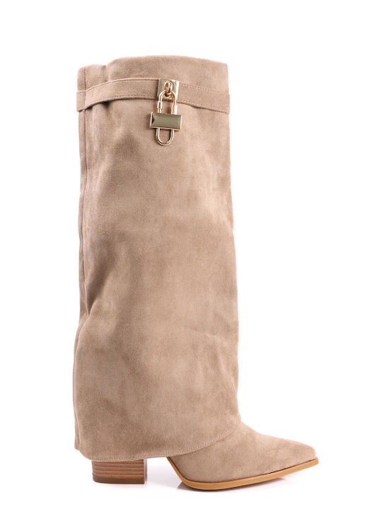 Beige Western Suede Texture Boots