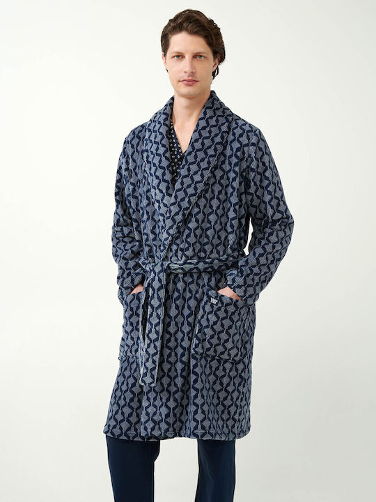 Vamp Χειμερινή Ανδρική Ρόμπα Fleece Blue