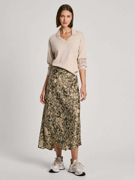 Pepe Jeans Satin Skirt Floral in Green color