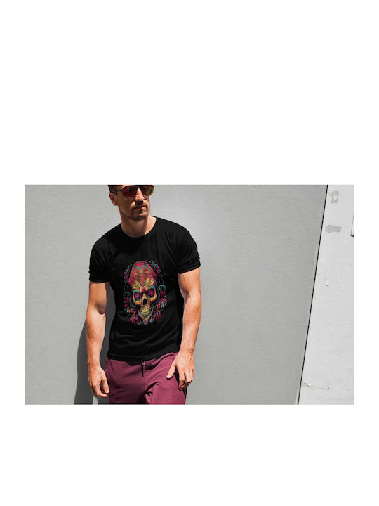 Colorful Skull Artwork T-shirt Schwarz Baumwolle