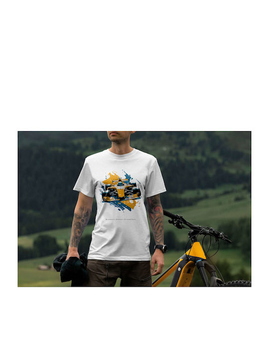 Abstract Racing Car Illustration T-shirt White Cotton