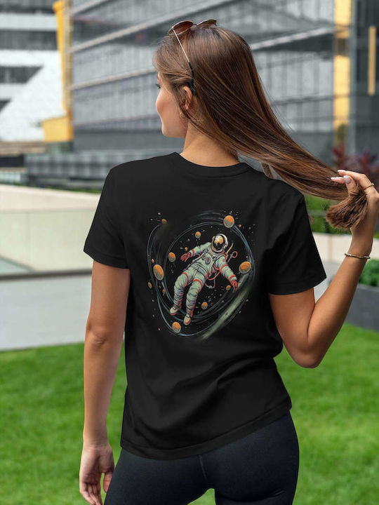 Astronaut In Space T-shirt Black Cotton