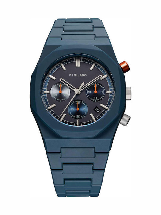 D1 Milano Men's Watch Chronograph Battery with Blue Ceramic Bracelet