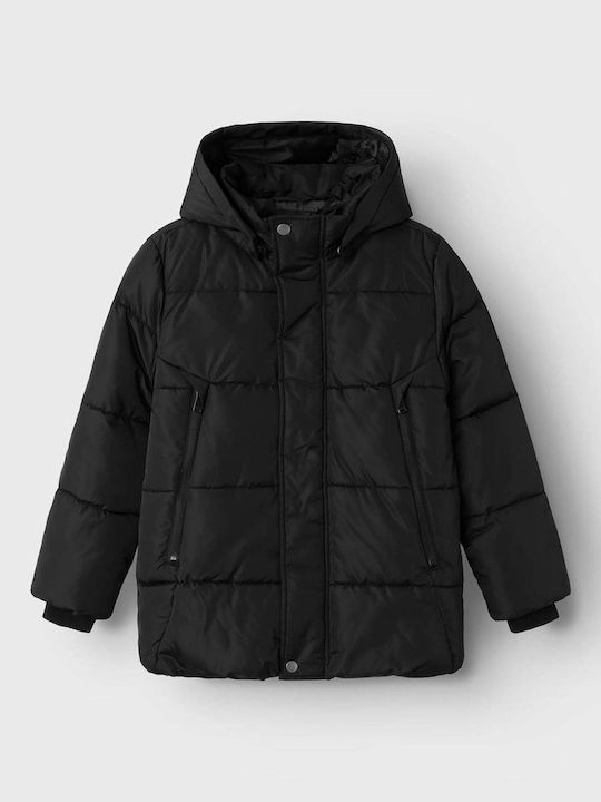 Kinder Steppjacke Lang mit Kapuze Black