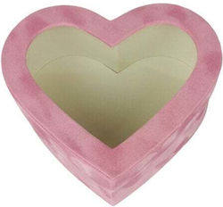 Velvet Heart Box 22x8cm Pink