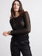 Women's Blouse with Sheerness Striped Black