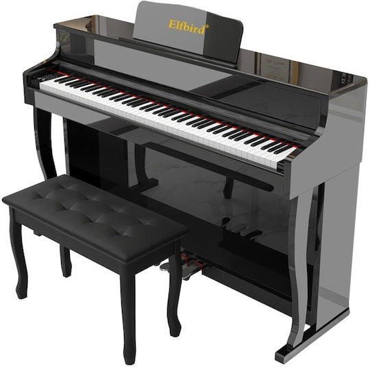 Elfbird Електрически Изправен Пиано BL-8807 Комплект с 88 Динамичен Клавиши Вградени говорители и Свързване със Слушалки Черно