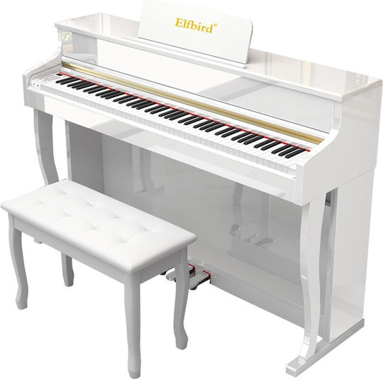 Elfbird Електрически Изправен Пиано BL-8803 Комплект с 88 Динамичен Клавиши Вградени говорители и Свързване със Слушалки Бял