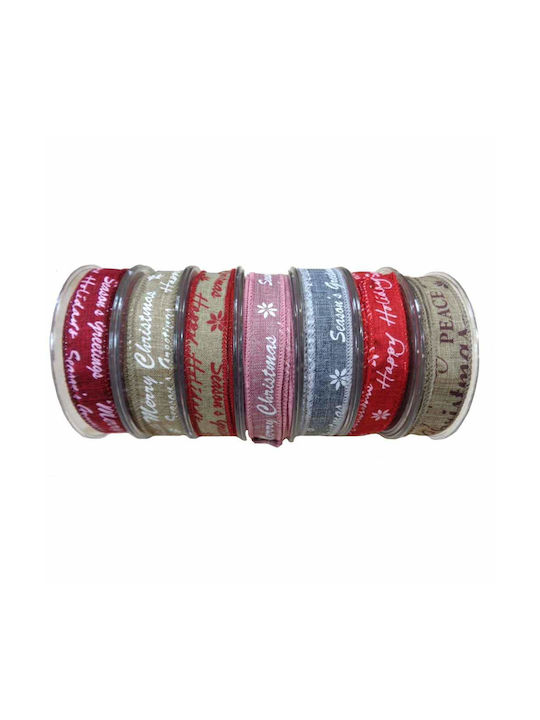 Κορδέλα Καμβάς Σύρμα Season's Greetings Ευχές 2,5cm 9m T03016-2 3 Μπέζ Κόκκινο
