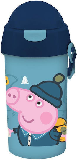 Must Team George Pig Kids Water Bottle Peppa Pig Plastic with Straw Blue 500ml