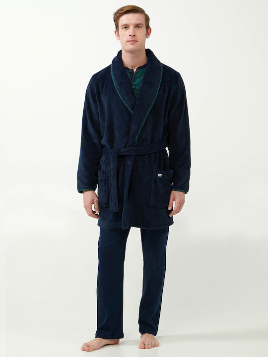 Vamp Χειμερινή Ανδρική Ρόμπα Fleece Blue