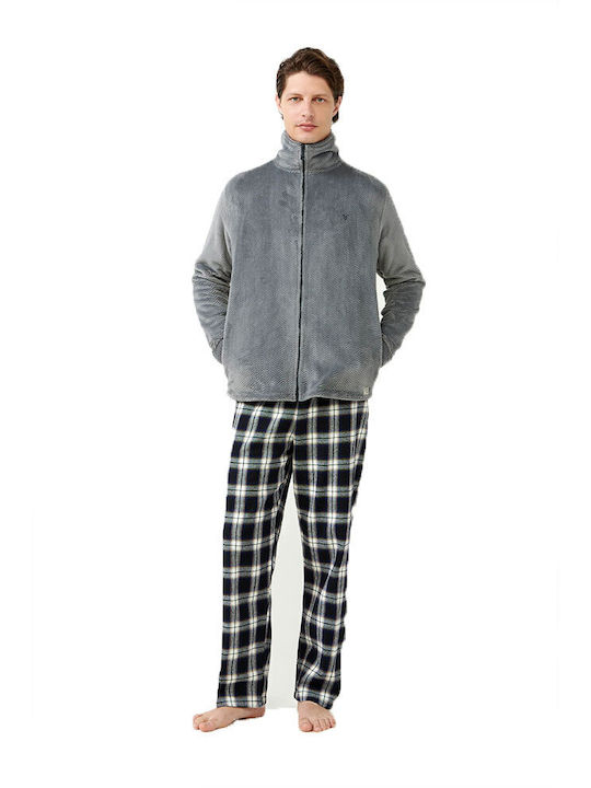 Vamp Χειμερινή Ανδρική Ρόμπα Fleece Gray