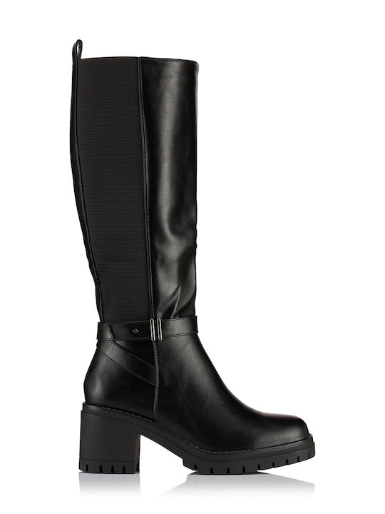 Diamantique Leather Women's Boots with Zipper Black